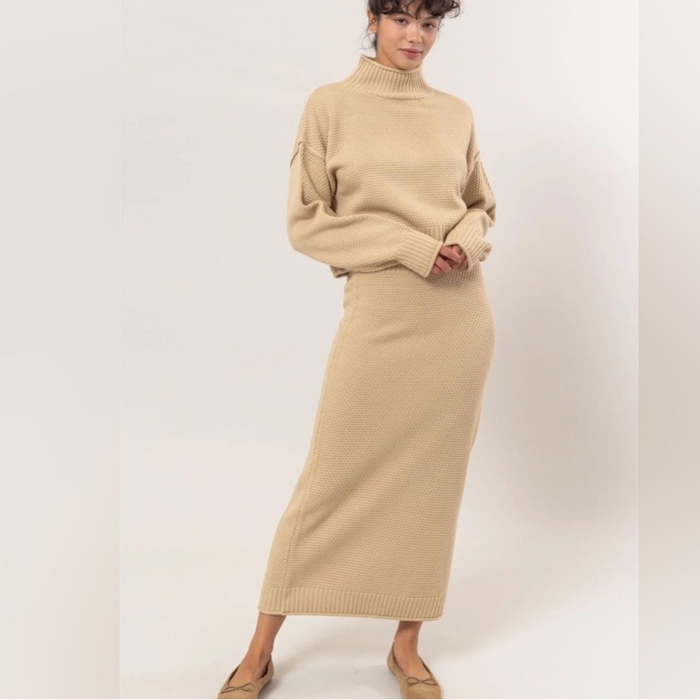 Beige Midi Skirt & Sweater Set